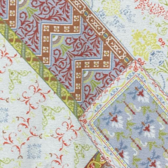 NWOT VINCENTE Tunic Patchwork Floral Multi Fishnet Sleeve Button Spandex Coral - Picture 6 of 12